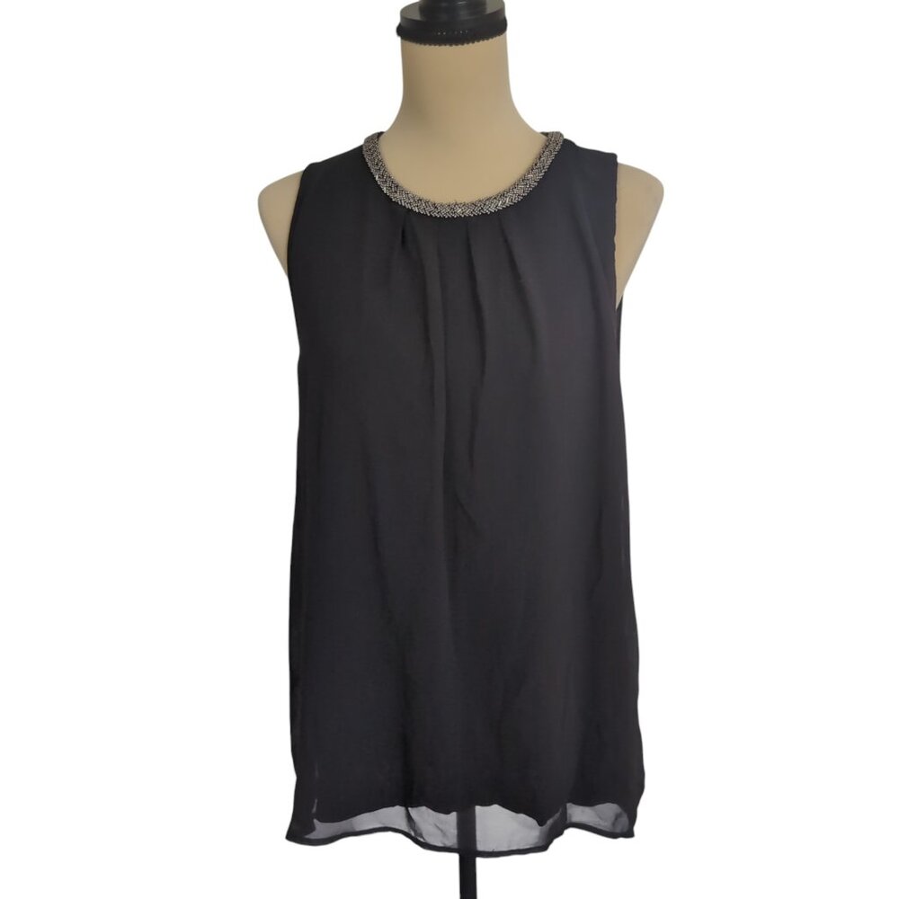 Black Sleeveless Blouse with Sequence Neckline Size XL